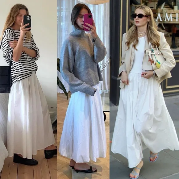 WEWOREWHAT Drop Waist Maxi Skirt White Cotton Poplin Smocked Back Size Small NWT - Picture 3 of 14